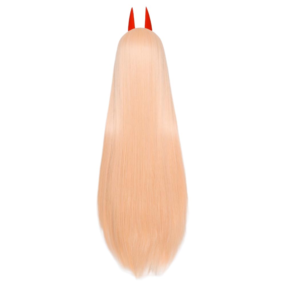 Power Wig Orange Long Straight with Horn Cosplay Wig for Anime Blood Demon Cos Costume Heat Resistan Synthetic Fiber Hairs Halloween Christmas Replacement Wigs - Image 4