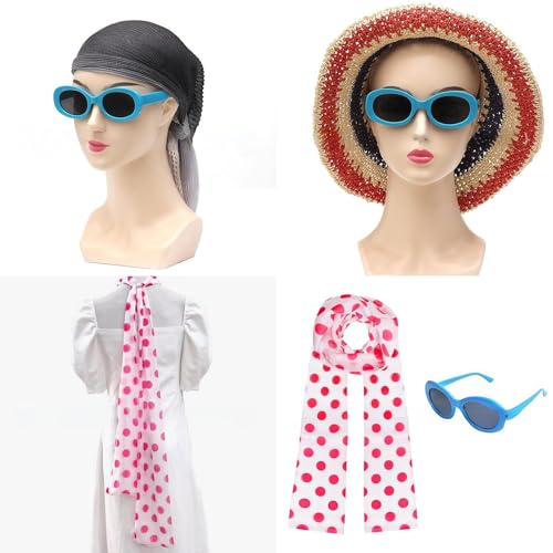 Women Polkas Dots White Scarf Blue Glasses Fashion Neckerchief Party Supplies Halloween Costume Accessories2