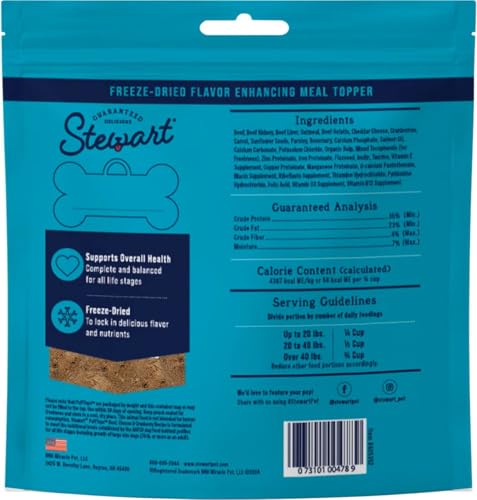 Image of Stewart Freeze Dried Dog Food Topper, PuffTops, Beef, Cheese & Cranberry, 6 Ounce Resealable Pouch, Flavor Enhancing Meal Topper or Dog Treat, Made in USA