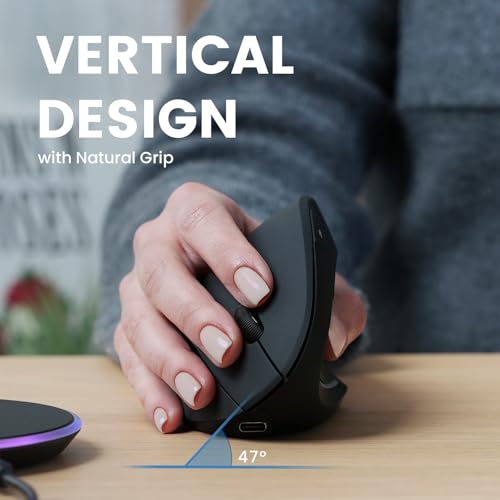 Ratón vertical inalámbrico Perixx recargable negro con 6 botones para ordenador diestro 2