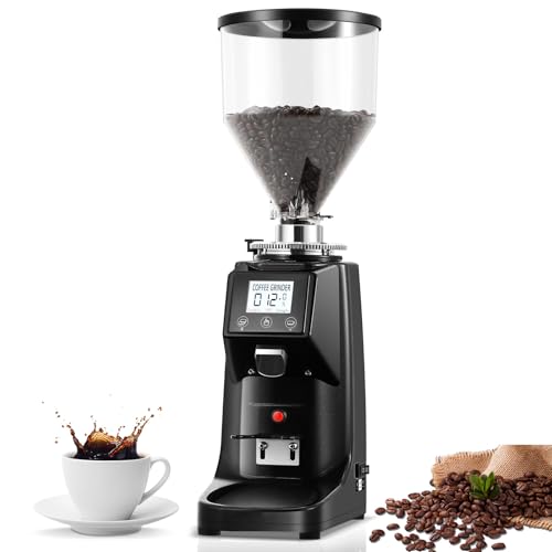 WDDEYYDS Molinillo de Café Comercial con 19 Ajustes de Precisión y Pantalla Táctil – Muelas Planas de 60mm,Tolva Grande de 500ML/1500ML,Acero Inoxidable, Espresso y Café de Goteo 1500ml-Black