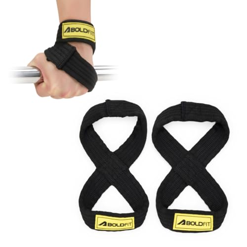 Boldfit Weightlifting Strap Closed Loop Wrist Support for Gym Accessories for Men & Women Wrist strap for Gym with Palm Wrist Support Deadlift Strap Weightlifting Straps for Grip 1 Pair Black