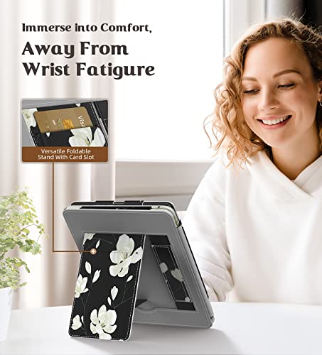 Image of MoKo Case for 7 inch /6.8 inch Kindle Paperwhite(12th /11th Gen-2024 /2021) and Kindle Paperwhite Signature Edition,Slim PU Shell Cover Case with Auto-Wake /Sleep for Kindle Paperwhite 2024,Black & White Magnolia