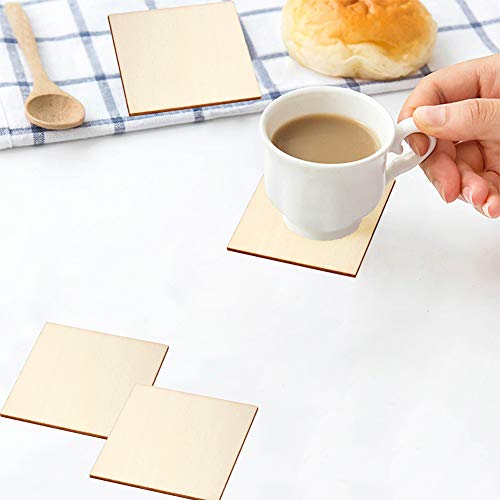 Blisstime 100 Pcs 3 Inches Unfinished Wood Squares Pieces Natural Wood Coasters Wooden Square Cutouts For Painting, Writing, Diy Supplies, Engraving And Carving, Home Decorations #TOP4