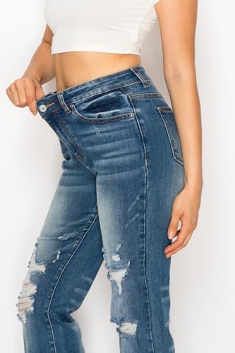 Women's High Waisted Flare Jeans - Stretchy Distressed Denim Pants with Ripped & Cut Out Details, Bell Bottom Leg4