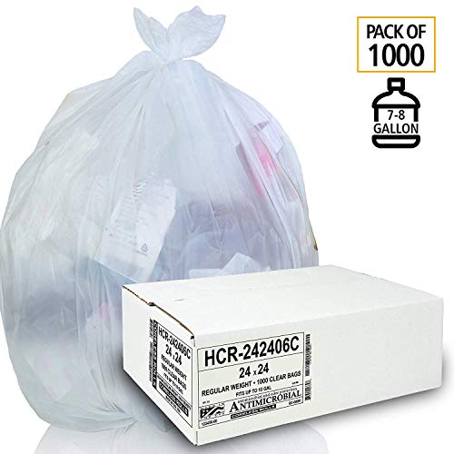 Image of Aluf Plastics 7-8 Gallon Clear Trash Bags (1000 Count) - 24' x 24' - 6 Micron Equivalent High Density Value Garbage Bags Can Liners for Bathroom, Office, Industrial, Commercial, Recycling HCR-242406C | 1000 Count, 6 Micron (eq), Bathroom, Office, Industrial, Commercial, Janitorial, Municipal, Recycling
