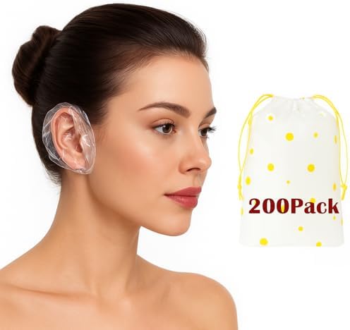 200 Pack Shower, Bathing,Ear Covers Clear Disposable Ear Protectors Waterproof Ear Covers for Hair Dye,Waterproof Plastic Ear Shower Caps