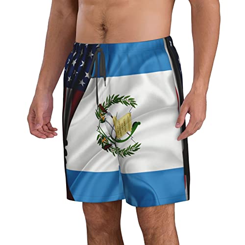 American Flag And Guatemala Flag Men's Summer Surf Swim Trunks Beach Shorts Pants Quick Dry With Mesh Lining And Pockets 3X-Large #TOP6