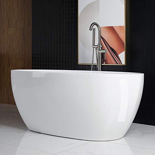 WOODBRIDGE 59"Freestanding White Acylic Soaking Bathtub with Brushed Nickel Drain and Overflow,BTA1518 -B/N-Drain &O by WOODBRIDGE - Used condition - Image 5