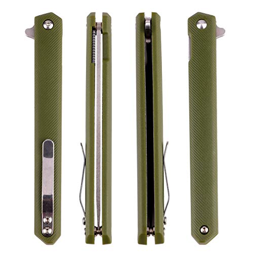 Samior GA035 Small Slim Folding Pocket Flipper Knife, 3.5 inches 5CR13 Tanto Blade, ABS Handle With Liner lock Pocket Clip, Low Profile Gentleman's EDC Knives 1.3oz, Army Green