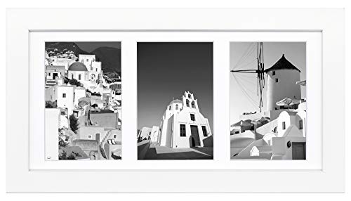Golden State Art, 7x14 White Photo Wood Collage Frame, for (3) 4x6 Pictures