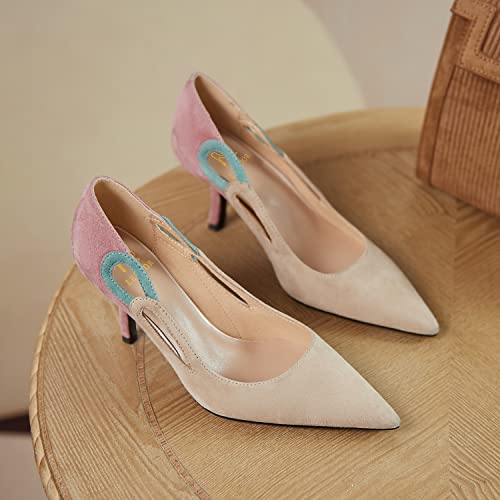LEHOOR Women Kitten Heel Pumps Pointed Toe Suede Stilettos High Heel Dress Shoes Rainbow Slip On 2.5”Heels Cutout Sandals Multicolor Patchwork for Bridal Wedding Office Ladies Evening Party 4-11 M US3