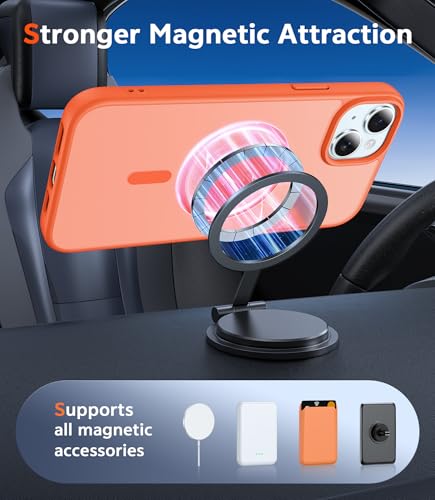 Image of FNTCASE for iPhone 14 Plus Case: Matte Magnetic Phone Cases Compatible with Magsafe Slim Anti Yellowing Military Grade Drop Protection Rugged Protective Translucent Cell Phone Cover (C-Orange)
