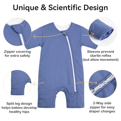 Image of Baby Transition Sleep Sack 9-12 Months 100% Cotton Warm Thick Transition Swaddles for Newborns Infant Long Sleeve Sleep Sack with Feet Baby Wearable Blanket 2-Way Zipper Easy Diaper Changes