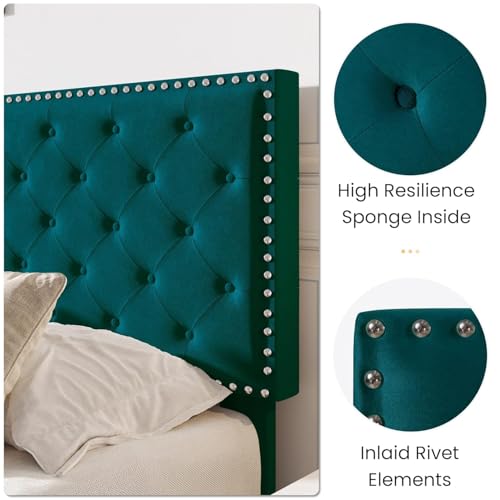 Image of Julius Upholstered Bed Queen Size Without Storage Solid Sheesham Wood | Modern Premium Fabric Upholstery Cushion Headboard | Queen Bed for Bedroom Wooden Double Bed Cot 78x60 Inch Queen