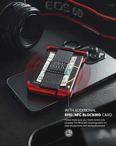 VULKIT Minimalist Slim Wallet For Men Front Pocket Alumimum Credit Card Holder Wallet With RFID/NFC Blocking Cards Red4