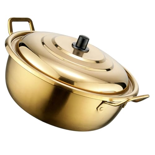 JECOMPRIS Olla para Fideos Ramen Coreana de Acero Inoxidable con Tapa y Asas Dobles Cazo para Cocina de Calentamiento Rápido y Distribución Uniforme del Calor