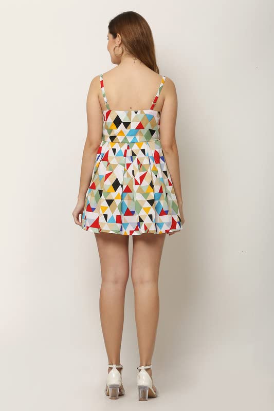 Image of Women's Crepe All Over Print Fit and Flared Top /One Piece /Casual Wear /Short Dress /Mini Dress /Knee-Long Dress for Women and Girls