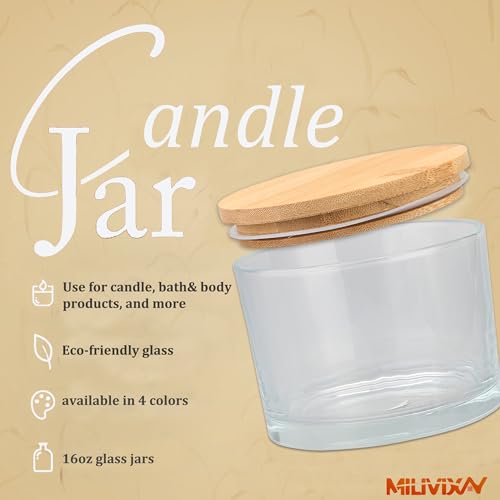 image for MILIVIXAY 6 Pack 16 oz Candle Jars with Bamboo Lids and Candle Making 