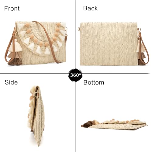 Image of Small Straw Clutch Purses For Women Raffia Shoulder Beach Bag Summer Woven Purse Envelope Crossbody Handbag Wallet