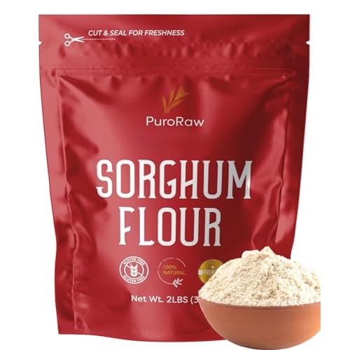 Sorghum Flour, 2lbs, Gluten Free flour, Jowar Flour, Sweet White Sorghum Flour Gluten Free, Sweet Sorghum Flour, Whole Grain, All Natural, Batch Tested, Non-GMO, 2 pounds, By PuroRaw.
