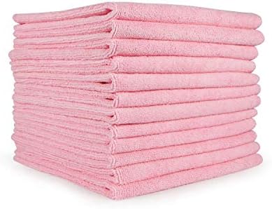 Arkwright Microfiber Glass Cleaning Cloths - (Pack of 12) Lint Free, Car Detailing Cloth, Perfect Microfiber Towel Set for Home, Gym, and Kitchen, 12 x 12 in, Pink