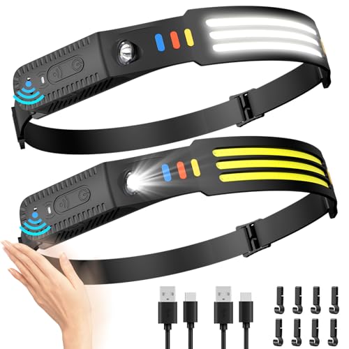 Lsnisni Headlamp Rechargeable 2 Pack, 230° Wide Beam Head Lamp LED, Head Flashlight with Motion Sensor, 5 Mode Head Lights for Forehead, Waterproof Headlamps for Adults Hiking Camping Gear