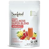 Sunfood Superfoods Organic Super Wellness Blend - Immune Support Powder, Antioxidant Superfood Smoothie Mix for Women & Men w/Vitamin C & D, Natural Energy, USDA Organic - 8 oz Bag