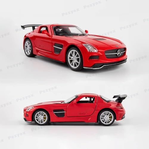Image of 1:32 Benz SLS AMG Model Car Zinc Alloy Pull Back Toy with Sound & Light Fun for Kids, Boys & Girls Collectible Diecast Car for Ages 3+ (Red)