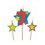 Amscan Birthday Celebration, #7 Decorative Pick Candles, Party Supplies, Multicolor, 7