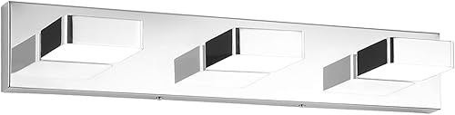 Lámparas LED modernas de 3 luces LED para tocador de baño (24 pulgadas, blanco frío 6000 K), accesorios de iluminación de pared de baño de acrílico
