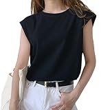 [Mmlnrc] Tシャツ レディース ノースリーブ タンクトップ クルーネック 速乾Tシャツ ゆったり トップス 夏服 無地 XL 黒