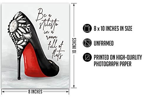 Govivo Be A Stiletto In A Room Full Of Flats - Shoes Fashion Quote Wall Decor Art Print On A Light Gray Background - Unframed Artwork Printed On Photograph Paper #TOP1