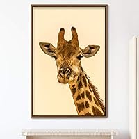 Framed Canvas Wall Art Giraffe Animals Expressive Farmhouse/Country Giraffe Living Room Multicolor Photography - 16x24 inches