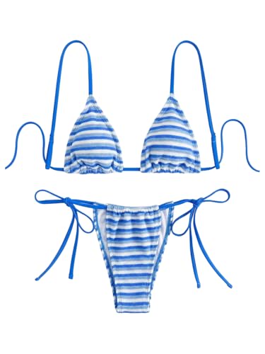 Image of GORGLITTER Women's Striped High Waisted Bikini Sets Cute Cheeky Triangle String Thong Swimsuit Bathing Suit 2 Piece