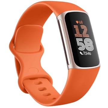 Maledan Pulseira de substituição compatível com Fitbit Charge 6/Fitbit Charge 5 para mulheres e homens, pulseira esportiva clássica macia à prova d'água para Fitbit Charge 5/Charge 6, pequena, laranja