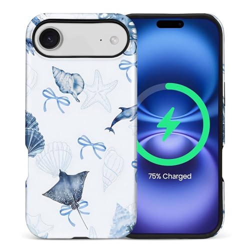 for iPhone 17 Air Cases,Campatible with Magsafe,2-Layer Hard Shell + Silicone Cover - Shockproof Protection, High-end and Fashionable Phone Case Blue Marine Creature Bow