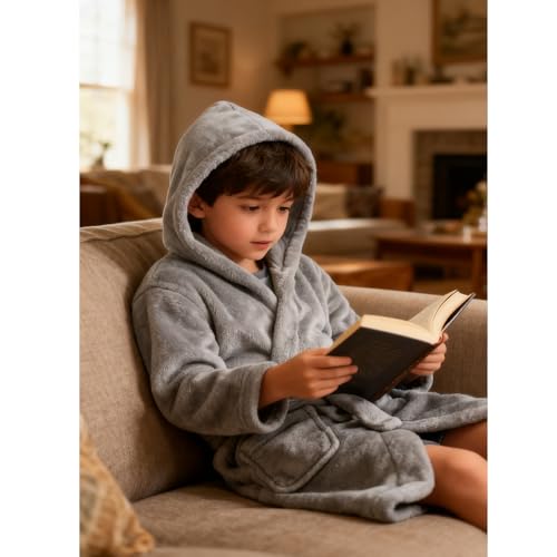 Image of Kids Bathrobe Hooded Plush Fleece Robe for Girls Boys