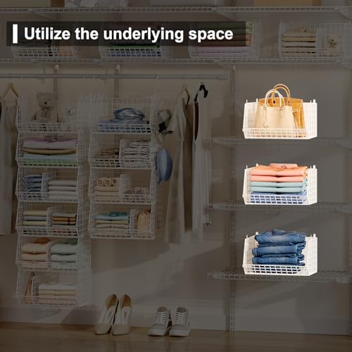 6 Tier Extra Large Hanging Closet Organizer, Closet Storage Hanging with Dividers, Wire Closet Shelf with 5 S Hooks 4 Dividers,Sweater Handbag Hat Accessory Storage Hanger,White by Jautokerdar - Image 5