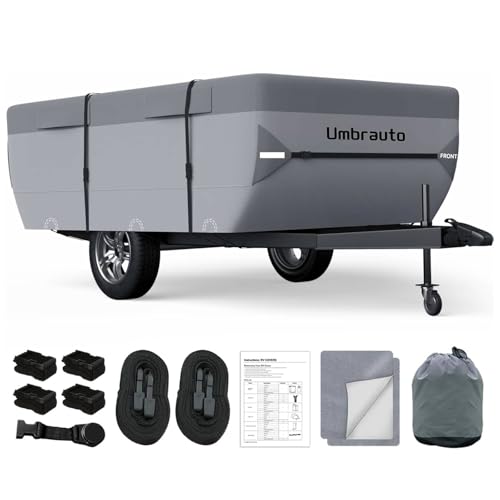 Pop Up Camper Cover Fits 14-16ft Tent Trailer: Umbrauto Upgraded 7 Layers Top Pop-Up Trailer Cover Waterproof, Breathable Ripstop Sun-Protection Windproof