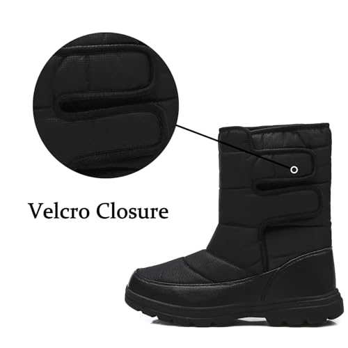 Men's Snow Boots, Waterproof Winter Boots, Anti-Slip, Fur Lined, Lightweight, Black, Size 8.53