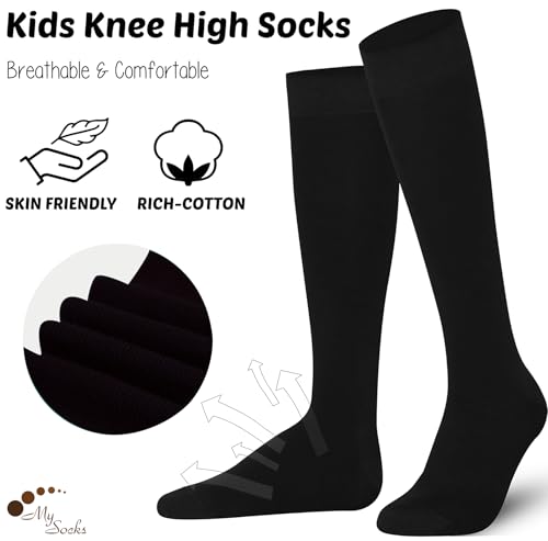 Mysocks Kids Knee High Socks 3 Pairs Seamless Toe Plain Colour4