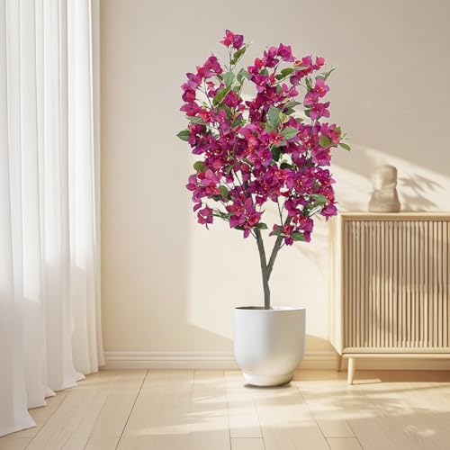 Garveehome Bougainvillea Artificial Tree, 4ft Tall Plastic Potted Artificial Flower Trees Bougainvillea Plant for Photography Atmosphere Decor Home Office Decor Housewarming Gift