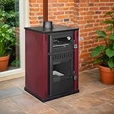 Dmora - Holzofen Dtenkoran, Holzkamin, Holzfeuerstelle, Rustikaler Ofen, Made in Italy, 62x62 h102 cm, Rot