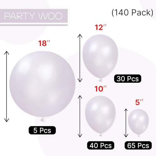 Image of PartyWoo Pearl Lavender Balloons 140pcs Different Sizes Pack of 18 12 10 5 Inch Pearl Light Pastel Purple Lilac Balloon Arch Kit for Bachelorette Fairy Girl Birthday Party Decorations Purple-Z32