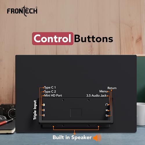 Image of FRONTECH 15.6″ Portable LED Monitor, Full HD IPS Display, 10000mAh Rechargeable Battery, Dual Type-C & Mini HDMI, Built-in Speakers, 180 Stand, Works with Laptop /PS5 /Switch /Phone (MON-0023P)