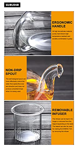 Glass Teapot Set, 27Oz/800Ml Stovetop Safe Glass Tea Kettle With 6 Small Double Wall Tea Cups & Loose Tea Infuser & Tea Warmer, Microwave & Dishwasher Safe Tea Maker, Blooming Tea Gift Set For Women #TOP4