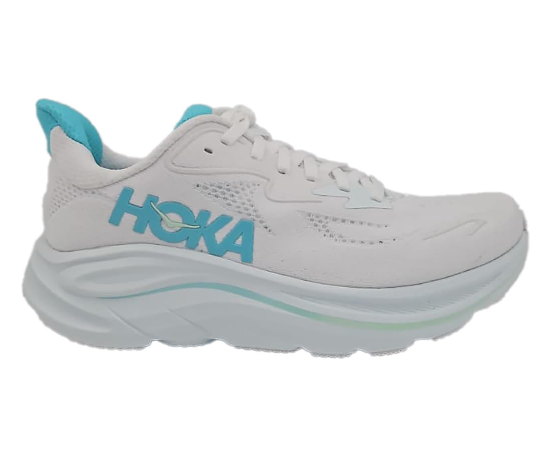 HOKA Women's Clifton 10 Shoes: 8.5 Wide White/Cielo Blue