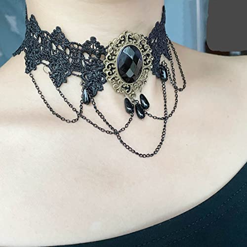 Carufin Sexy Black Lace Choker Halsketten Gothic Quaste Halsketten Choker Halloween Party Zubehör für Frauen und Mädchen (Halskette 1)