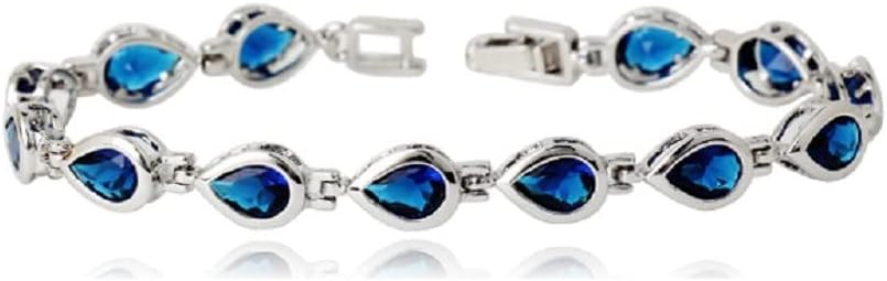 Crystalline Azuria Teardrops Blue Simulated Sapphire Zirconia Crystals Set Pendant Necklace 18 inches Earrings Bracelet 18K White Gold Plated for Women - Image 5